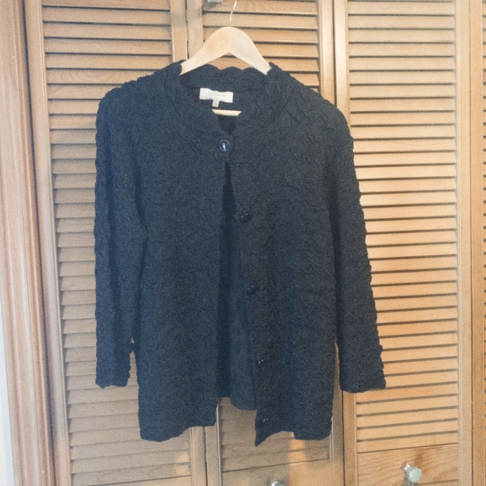 Jones New York Collection Textured Black Button Down Sweater